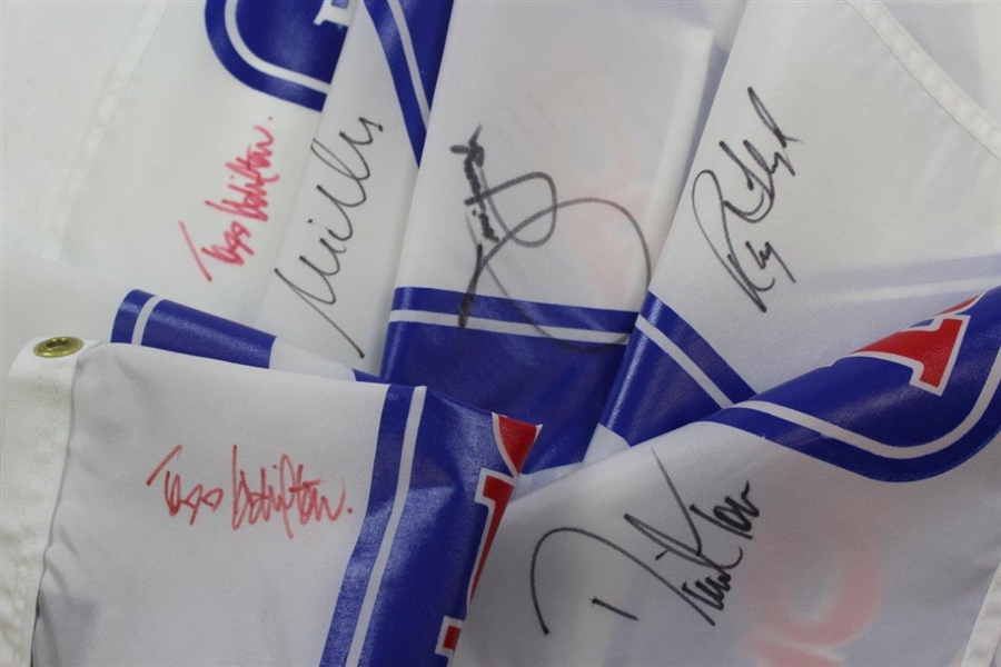 Floyd, Furyk, Hamilton (x2), Weir, & Toms Signed PGA Tour Screen Flags JSA ALOA