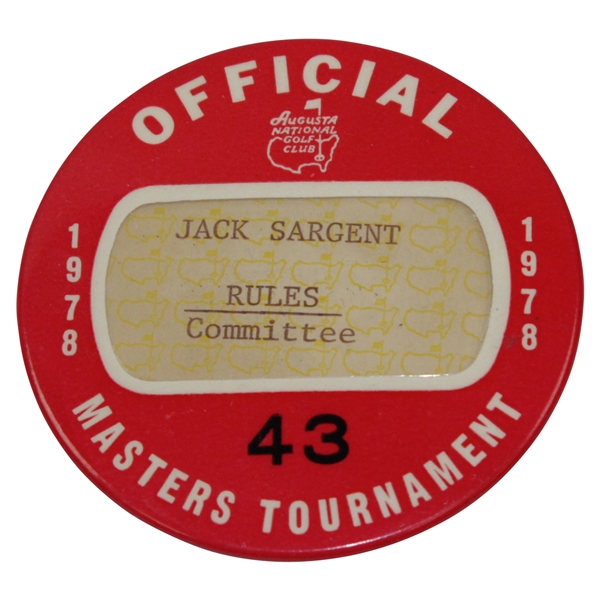 Jack Sargent's 1978 Masters Tournament Official Rules/Committee Badge #43