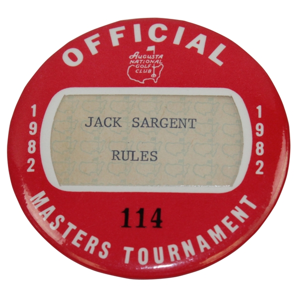 Jack Sargent's 1982 Masters Tournament Official Rules Badge #114