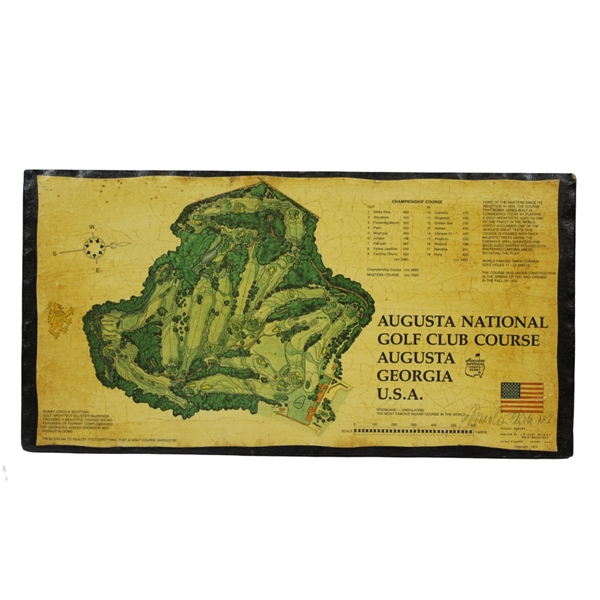 Augusta National GC Mounted Topographical Map Signed by James P. Izatt - Sargent Family Collection