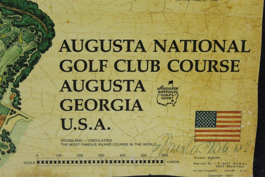Augusta National GC Mounted Topographical Map Signed by James P. Izatt - Sargent Family Collection