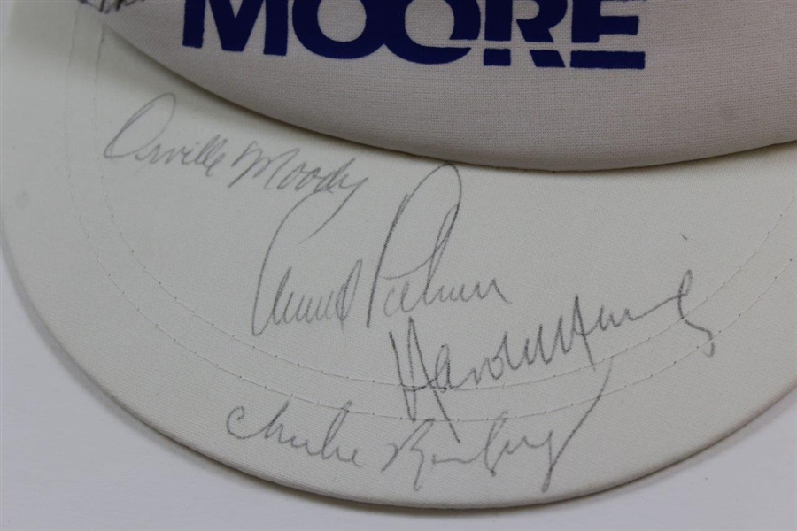 Arnold Palmer, Orville Moody, & others Signed MOORE Logo Visor JSA ALOA