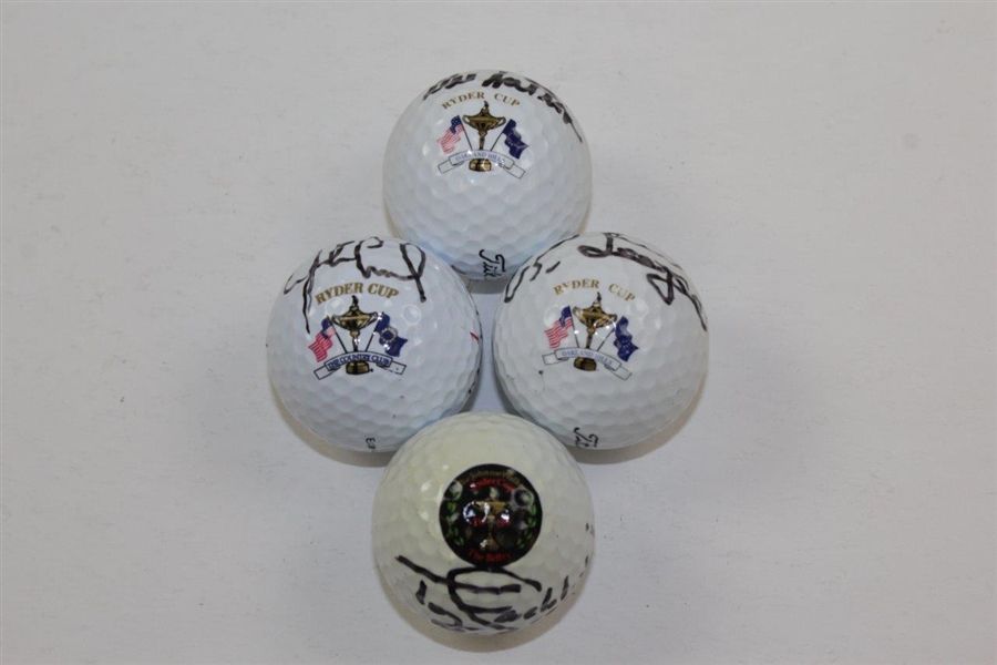J.Leonard, B. Langer, T. Jackling, & Hal Sutton Signed Ryder Cup Logo Golf Balls JSA ALOA
