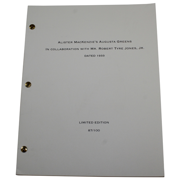 Alister Mackenzie’s Augusta 1933 Greens Plans 2013 Ltd Ed. 87/100 Facsimile Booklet