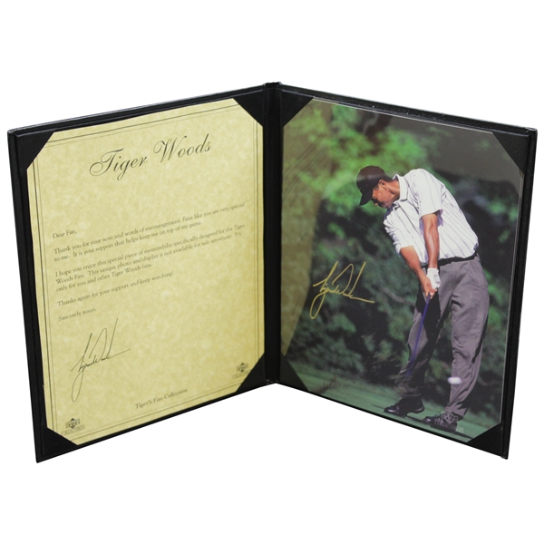 Tiger Woods UDA Fan Collection Photo with Gold Facsimile Autograph in Binder with Paperwork