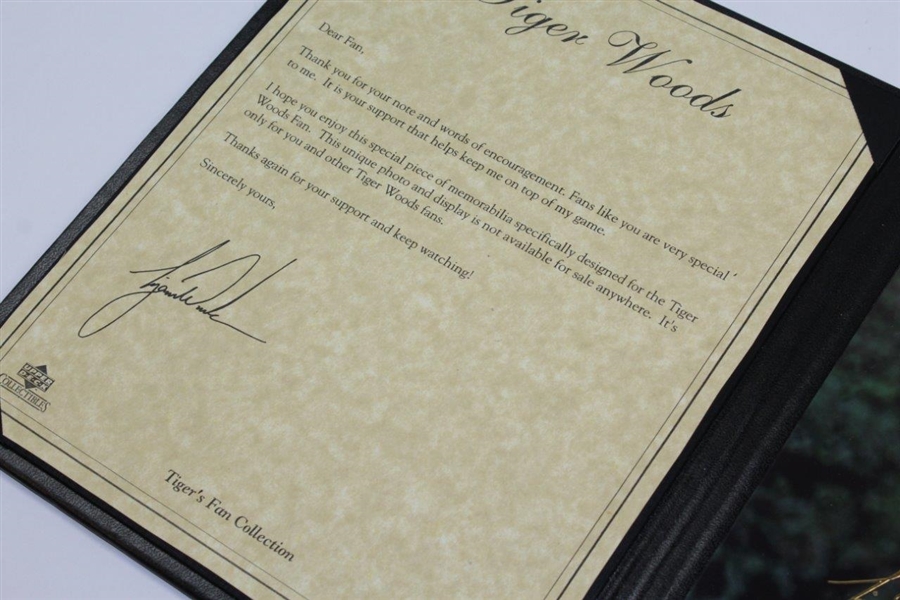 Tiger Woods UDA Fan Collection Photo with Gold Facsimile Autograph in Binder with Paperwork