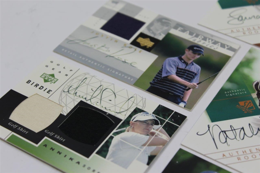 Eight (8) Signed Upper Deck Golf Cards - Golf Gear, Auth. Rookie, & Fairway Fabrics - Annika, Rose, & others JSA ALOA