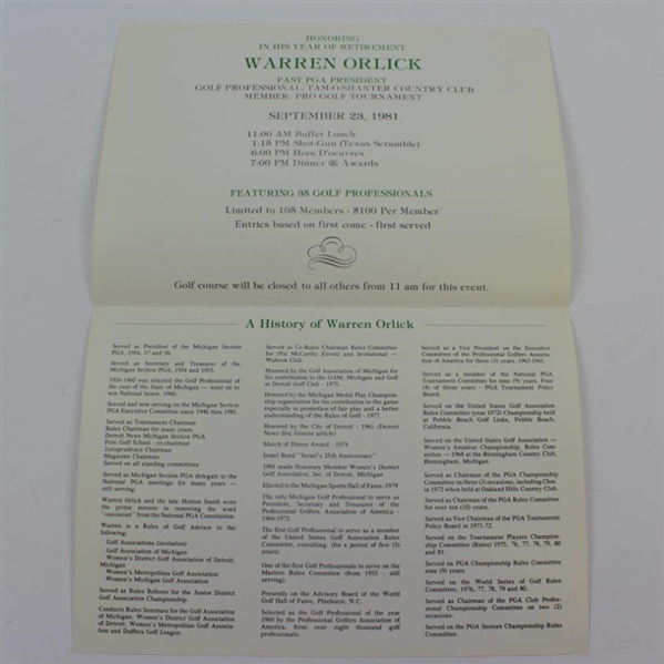 1981 Warren Orlick Pro-Member Golf Tournament Program -Sargent Family Collection