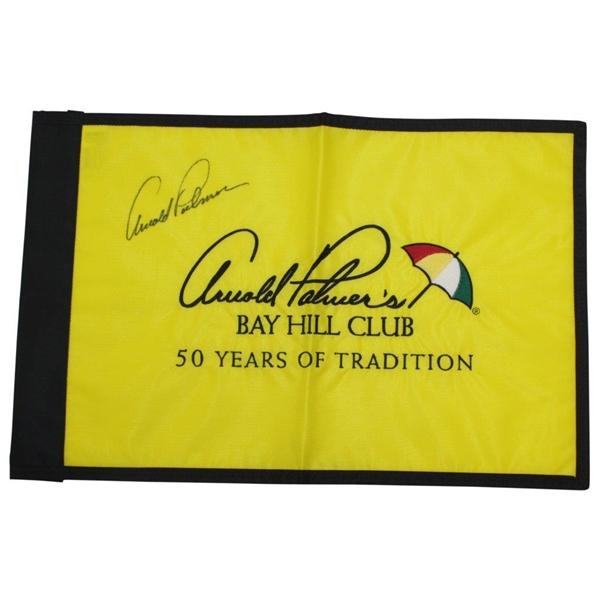 Arnold Palmer Signed Bay Hill Club 'Fifty Years of Tradition' Embroidered Flag JSA ALOA