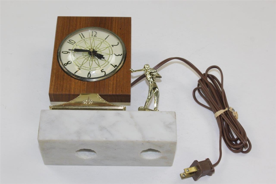 Classic Golf Themed Clock on Marble Base - Works!
