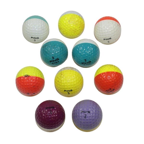 Ten (10) PING-Eye-Karsten Multi-Colored Logo Golf Balls