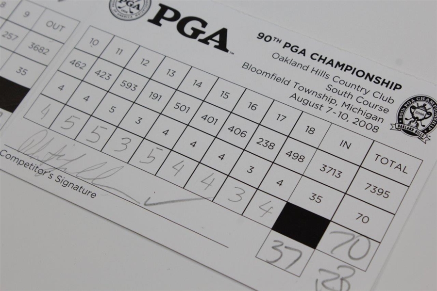 Phil Mickelson Signed 2008 PGA at Oakland Hills CC Official Competitor FINAL Rd Scorecard JSA ALOA