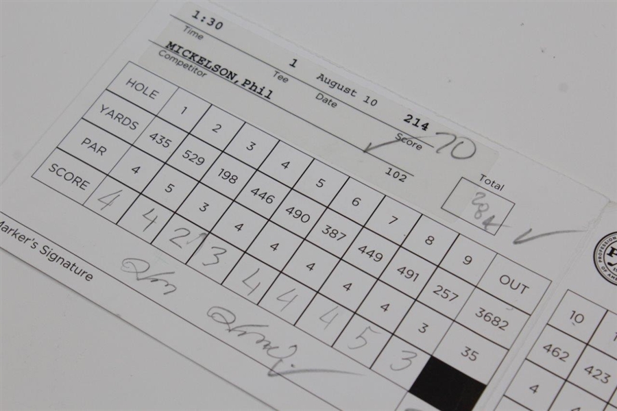 Phil Mickelson Signed 2008 PGA at Oakland Hills CC Official Competitor FINAL Rd Scorecard JSA ALOA