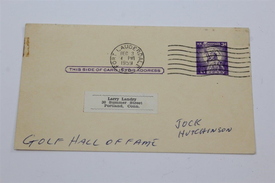 Jock Hutchison Signed 1959 Postcard JSA ALOA