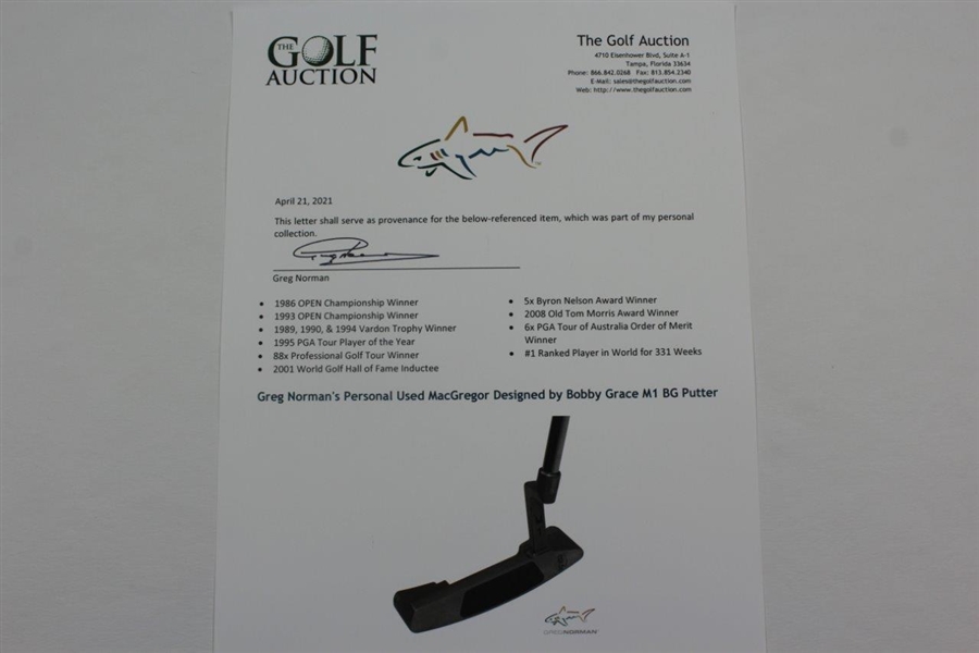 Greg Norman's Personal Used MacGregor Designed by Bobby Grace M1 BG Putter
