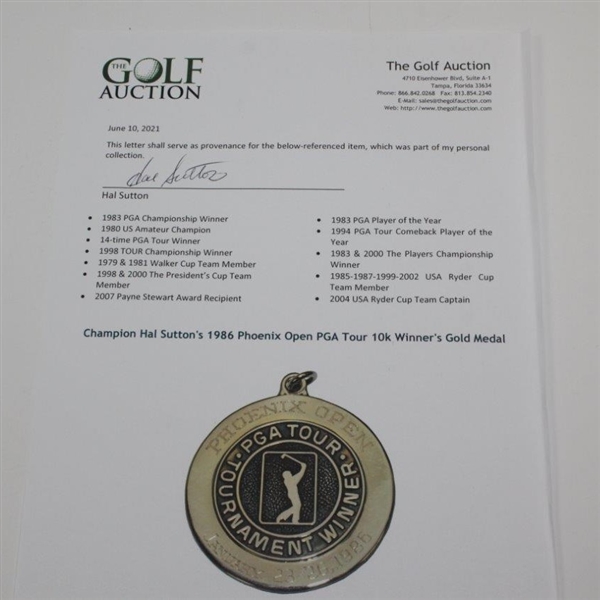 Champion Hal Sutton's 1986 Phoenix Open PGA Tour 10k Winner's Gold Medal