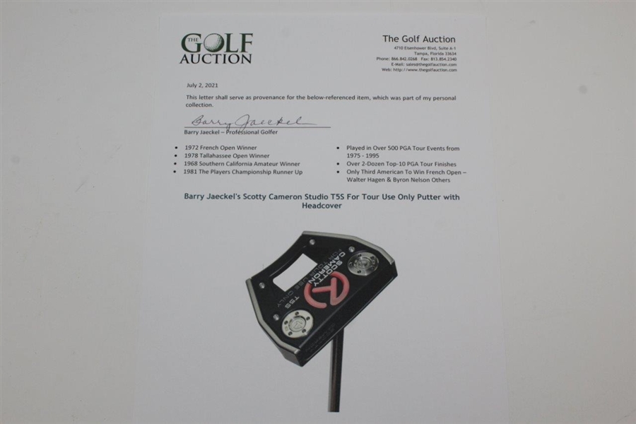 Barry Jaeckel's Scotty Cameron Studio T5S For Tour Use Only Putter with Headcover
