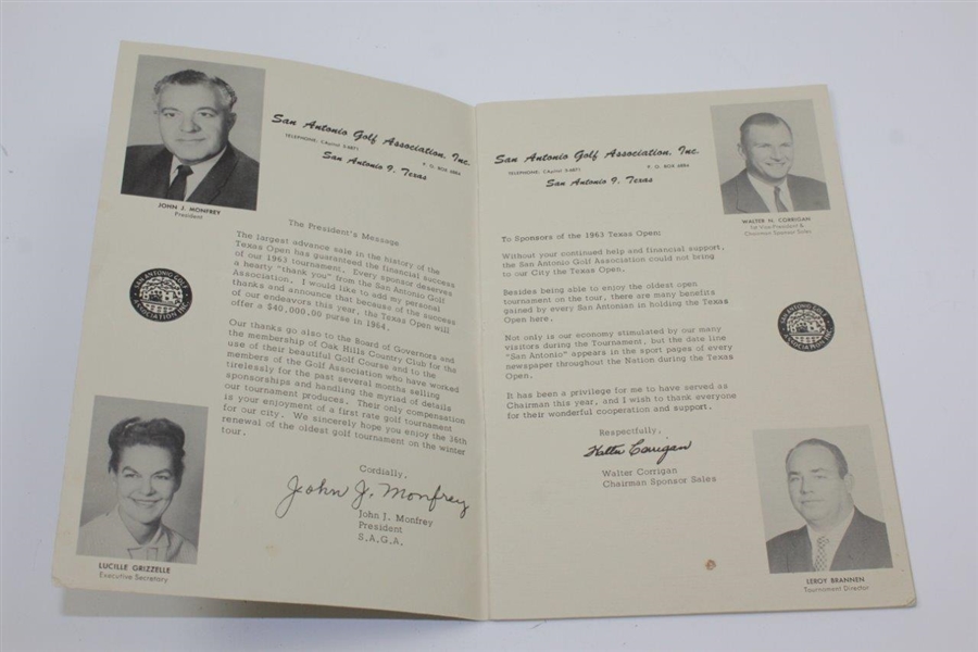 Arnold Palmer Signed 1963 Texas Open Official Program JSA ALOA