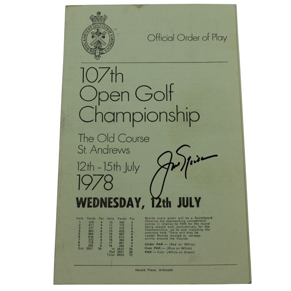 Jack Nicklaus Signed 1978 OPEN at St. Andrews Wednesday Order of Play JSA ALOA