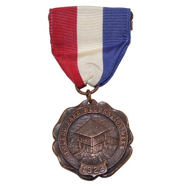 1922 Toledo Park Recreation Department Week Golf Approaching Champion Medal with Tricolor Ribbon & Bar Pin