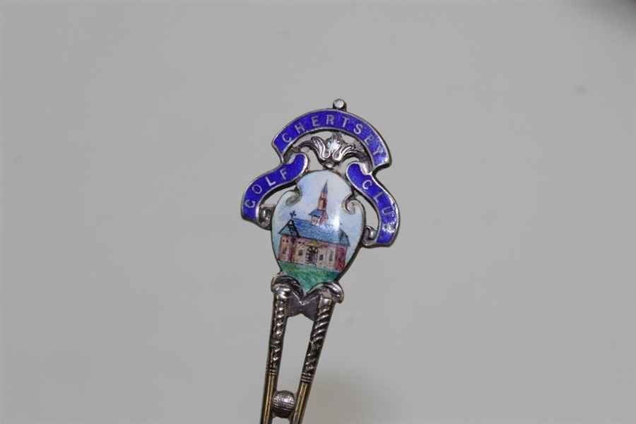 Chertsey Golf Club Sterling Silver & Enamel Golf Themed Spoon - Enameled Painting of the Town’s Church on Handle