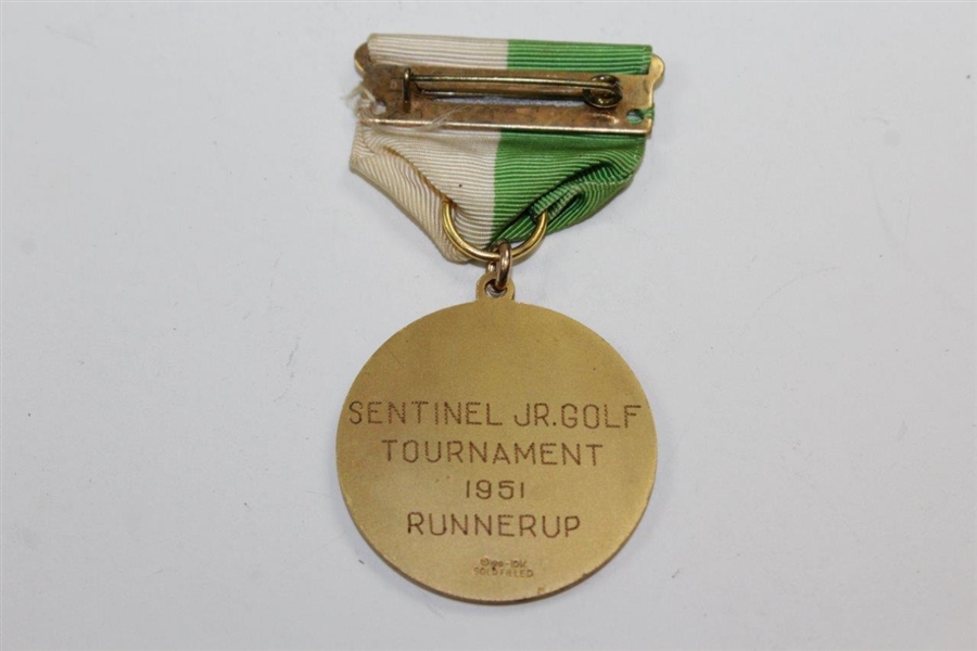 1951 Sentinel Jr. Golf Tournament Runner-Up Med with Bar Pin & Green/White Ribbon