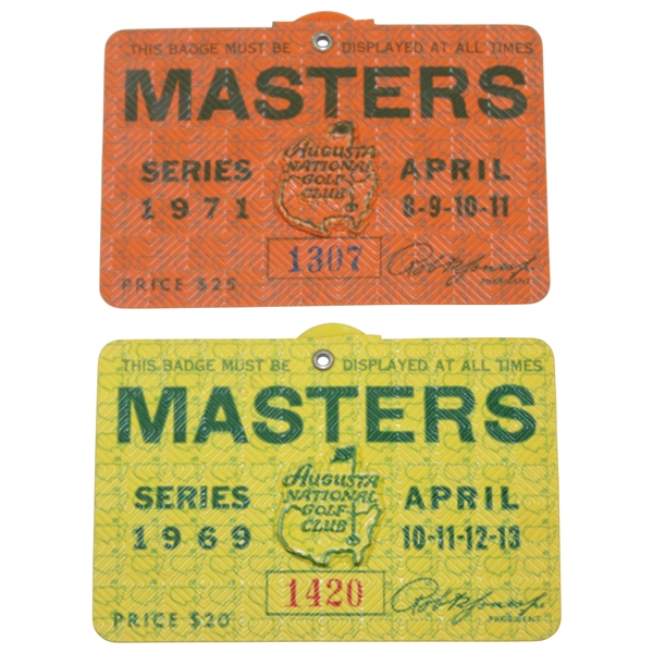 1969 & 1971 Masters Tournament SERIES Badges #1420 & #1307