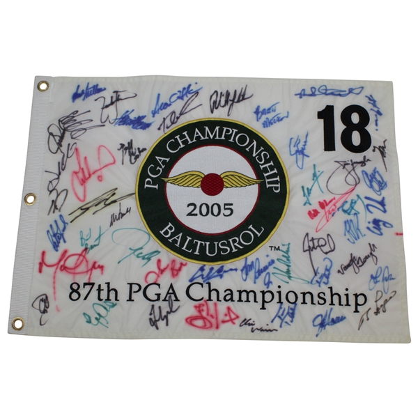 Phil Mickelson & others Signed 2005 PGA at Baltusrol Embroidered Flag JSA FULL #BB86956