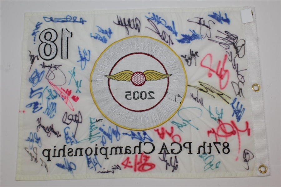 Phil Mickelson & others Signed 2005 PGA at Baltusrol Embroidered Flag JSA FULL #BB86956