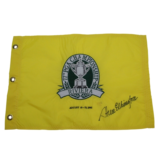 Steve Elkington Signed 1995 PGA at Riviera Pinney Embroidered Flag JSA ALOA