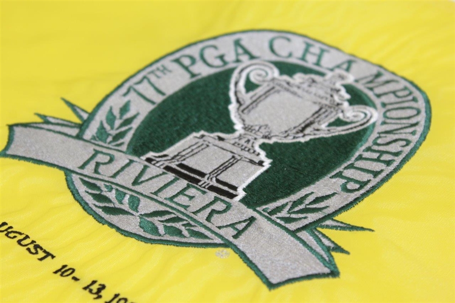 Steve Elkington Signed 1995 PGA at Riviera Pinney Embroidered Flag JSA ALOA