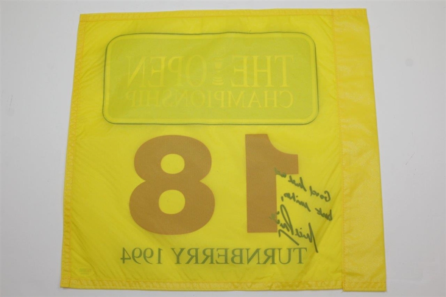 Nick Price Signed 1994 The OPEN at Turnberry Yellow Replica Screen Flag with Inscription PSA/DNA
