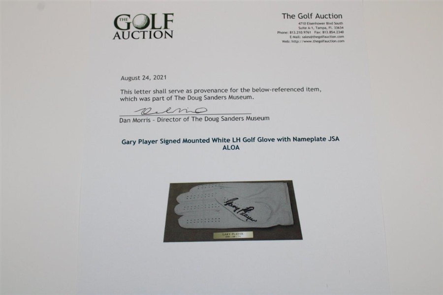 Gary Player Signed Mounted White LH Golf Glove with Nameplate JSA ALOA