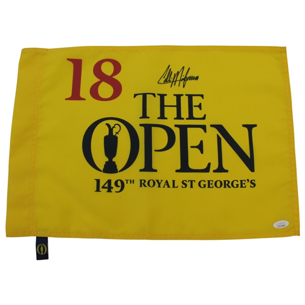 Collin Morikawa Signed The OPEN at Royal St. George's Yellow Screen Flag JSA #WIT719849