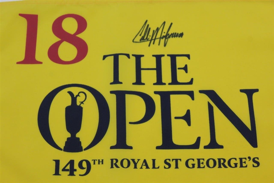 Collin Morikawa Signed The OPEN at Royal St. George's Yellow Screen Flag JSA #WIT719849