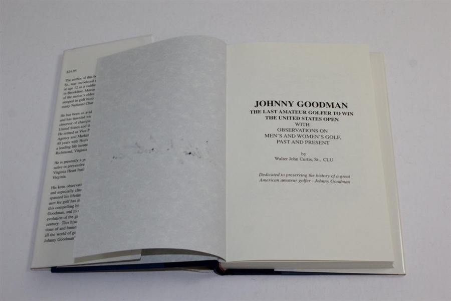 1977 'Johnny Goodman: The Last Amateur Golfer to Win the US Open' Book by Walter Curtis