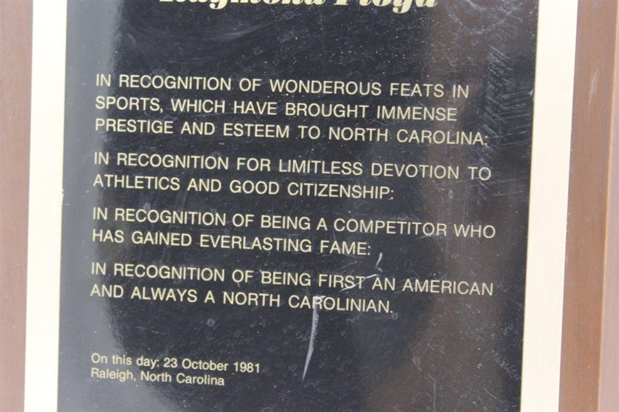 Ray Floyd's 1981 North Carolina Sports Hall of Fame Appreciation Plaque