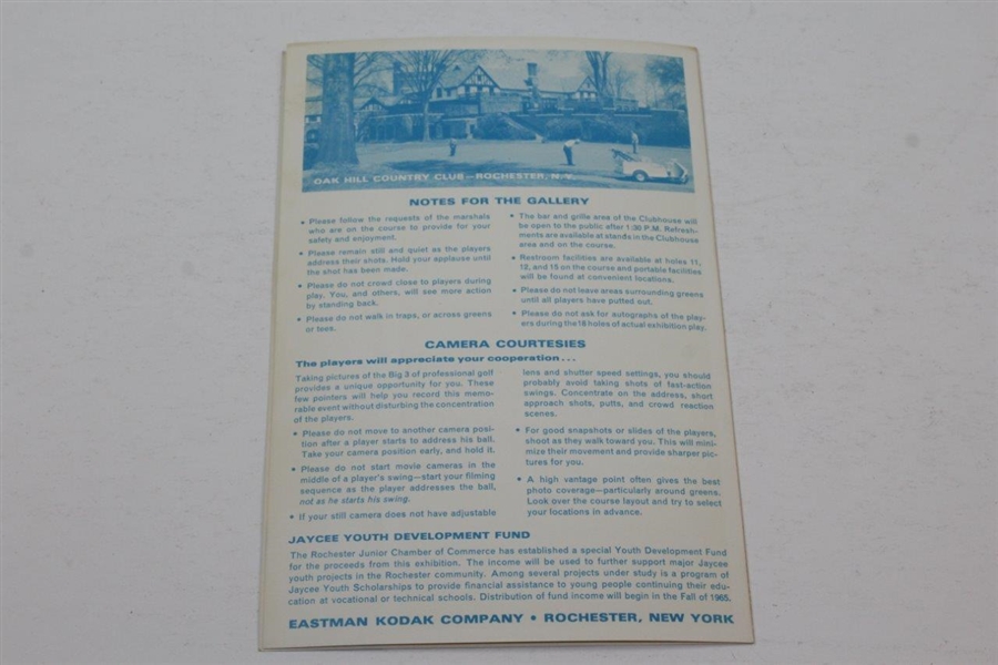 1965 The Big 3 Golf Exhibition at Oak Hill Country Club Program/Scorecard - Unique