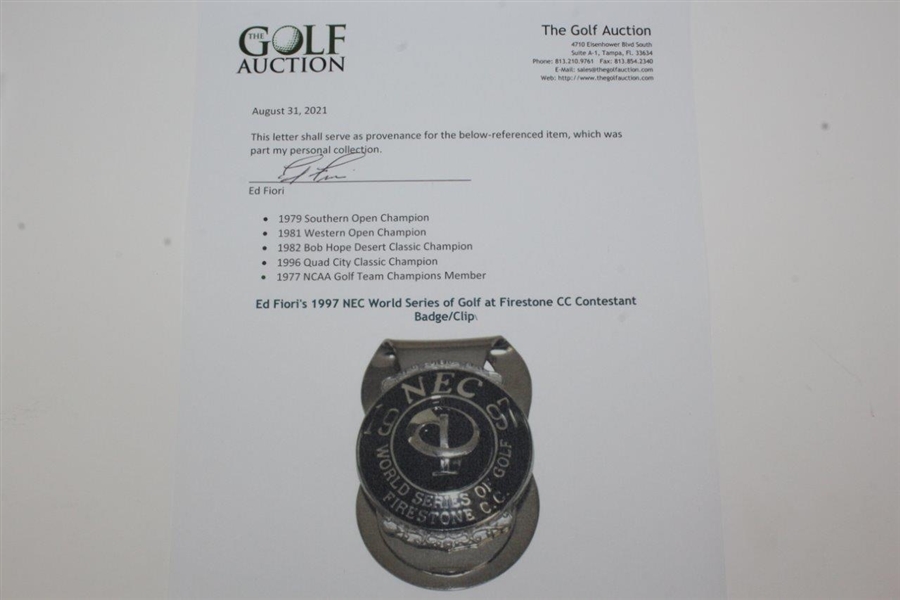 Ed Fiori's 1997 NEC World Series of Golf at Firestone CC Contestant Badge/Clip