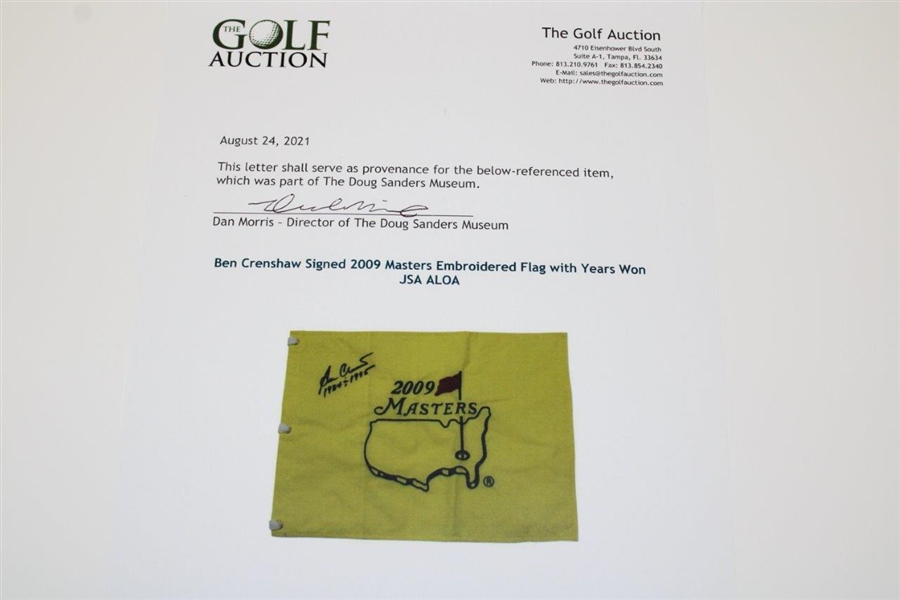 Ben Crenshaw Signed 2009 Masters Embroidered Flag with Years Won JSA ALOA