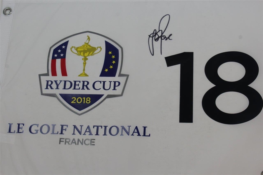 Justin Rose Signed 2018 Ryder Cup at Le Golf National Screen Flag BECKETT #BB88046