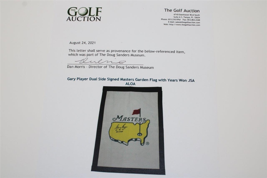 Gary Player Dual Side Signed Masters Garden Flag with Years Won JSA ALOA