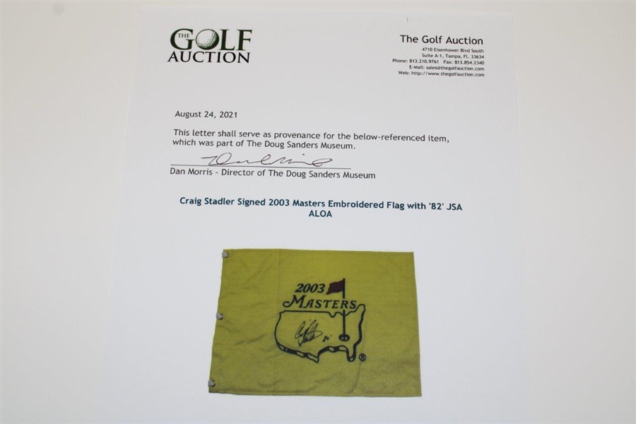 Craig Stadler Signed 2003 Masters Embroidered Flag with '82' JSA ALOA