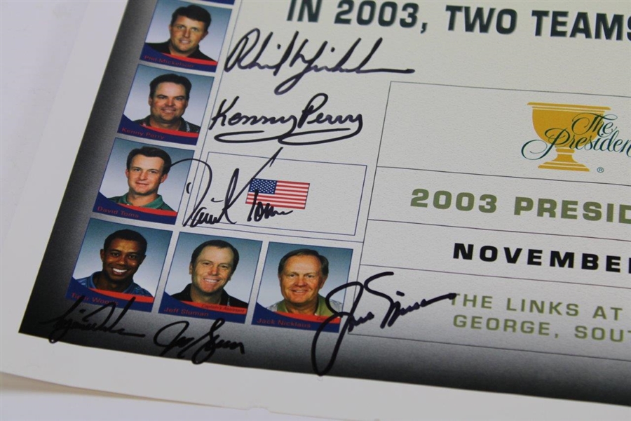 Tiger Woods , Mickelson, & Team USA Signed 2003 President's Cup Poster - World Golf Hall of Fame Collection JSA ALOA