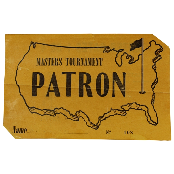 1960's Augusta National Masters Tournament Patron Parking Permit #108