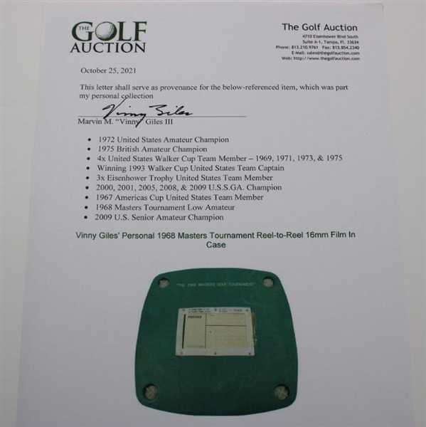 Vinny Giles' Personal 1968 Masters Tournament Reel-to-Reel 16mm Film In Case