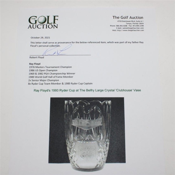 Ray Floyd's 1993 Ryder Cup at The Belfry Large Crystal 'Clubhouse' Vase