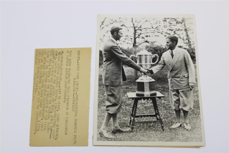 1930 Walker Cup Bobby Jones & Roger Wethered 8x10 Wire Photo International Stamp 5/31/1930