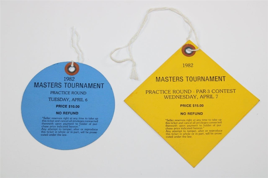 1982 Masters Tournament Tuesday & Wednesday (Par 3) Tickets #10711 & 03188
