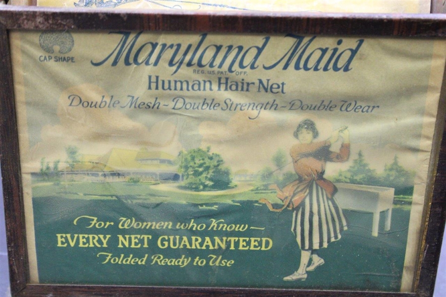 Vintage Unique Maryland Maid Golf Themed Human Hair Net Display with Contents